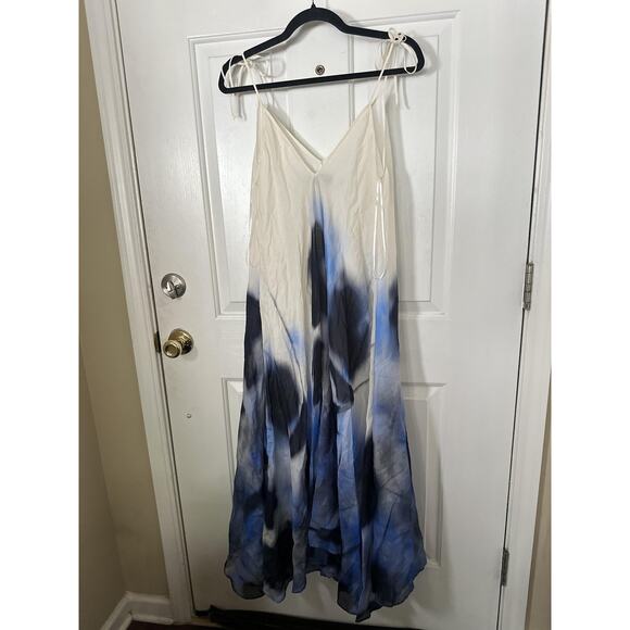 Zara Dress Womens Medium Blue White Tie Dye Maxi Ramie Summer Boho Flowy Beach - Picture 3 of 9